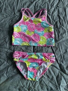 Penelope Mack Pink, Yellow & Aqua Citrus Print Two-Piece Swim Set